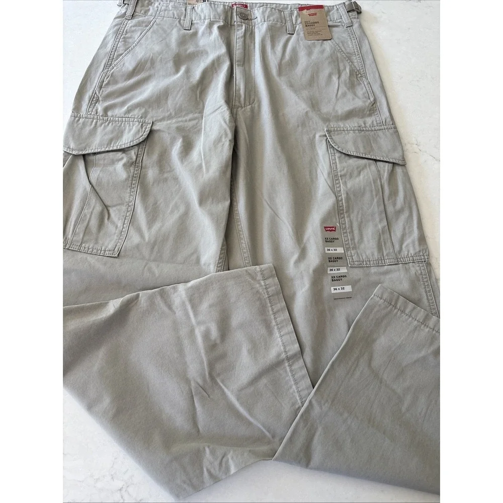 Levi's Mens XX Baggy Cargo Pants Size 36x32 Gray Khaki 100% Cotton Y2K Retro New